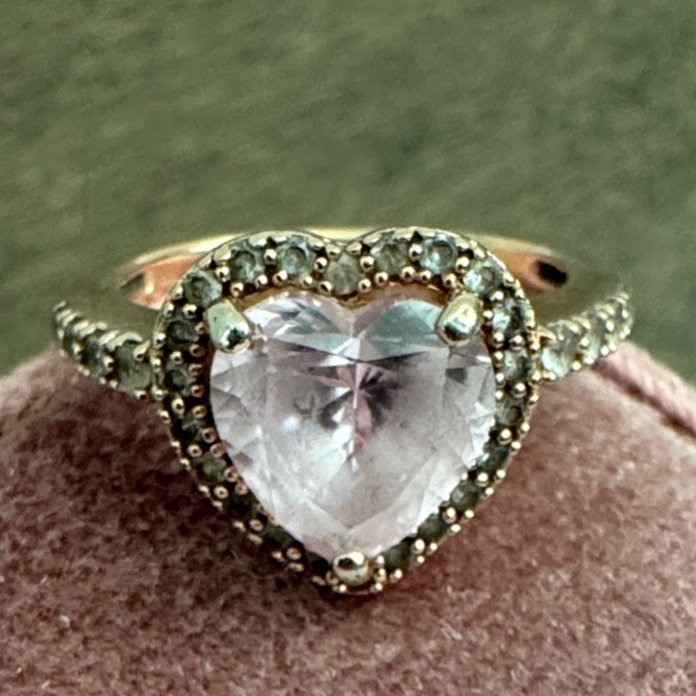 925 Sterling Silver Pink Heart Halo Ring Size 6.5 18K Gold Plated